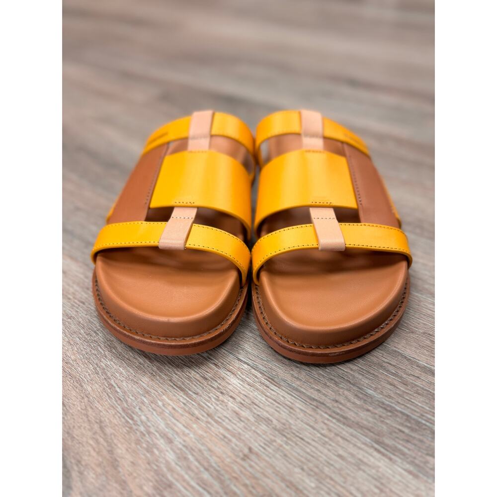 BURBERRY Yellow & Tan Thelma Color Block Leather Slides Sandals Sz. 37 MRSP $790 - Picture 3 of 8